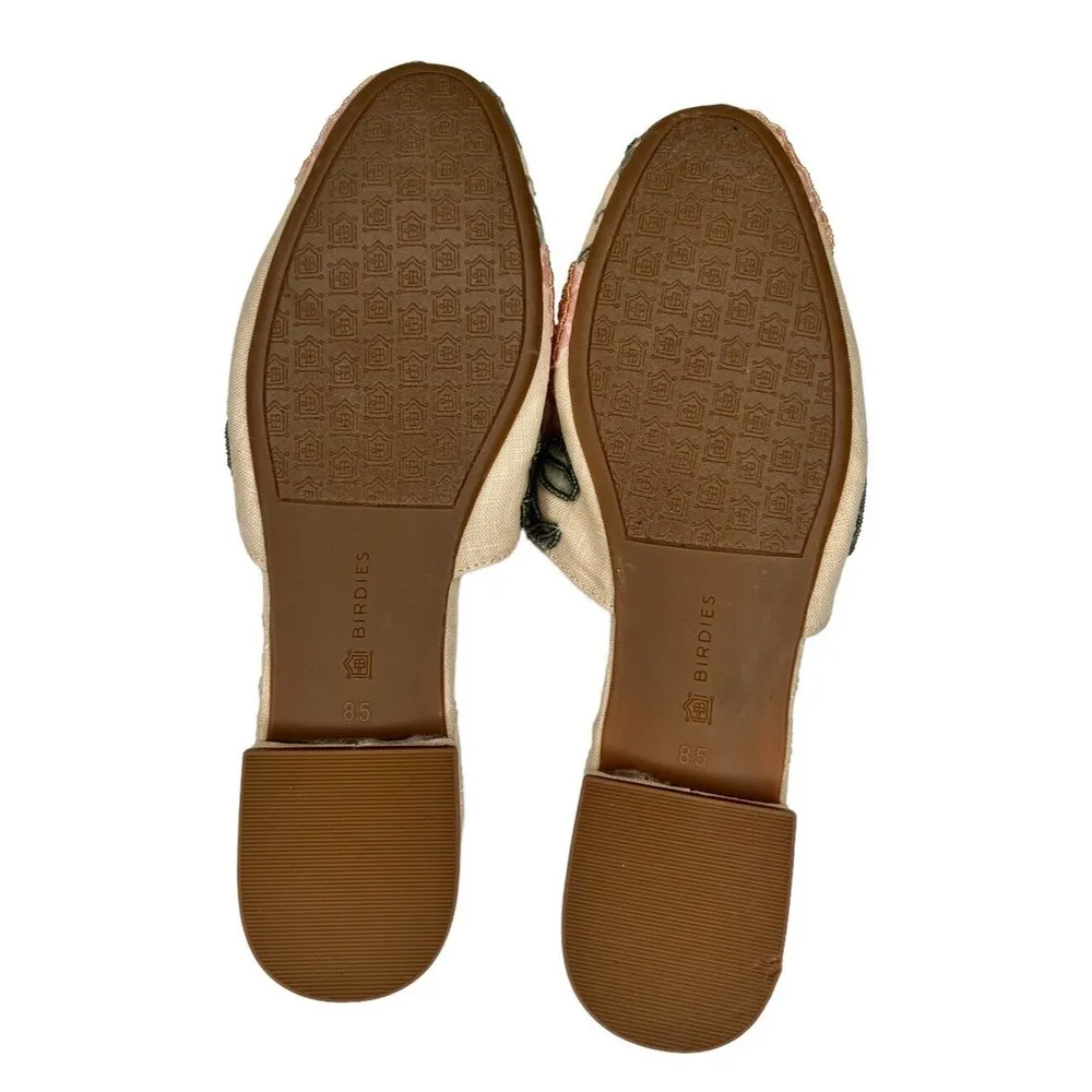 Birdies Songbird Linen Cream Embroidered And Beaded Floral Mules Size 8.5 - Image 7