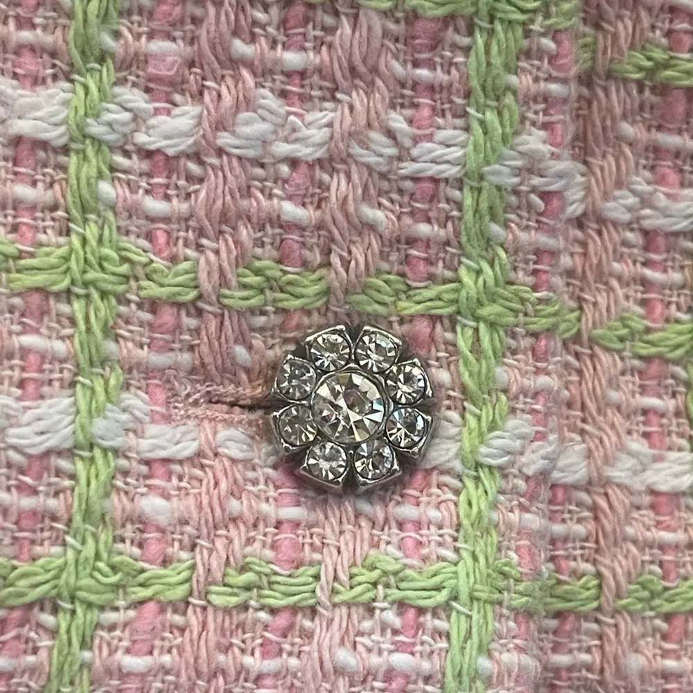Zara Pink & Green Tweed V Neck V Back Rhinestone Buttons Cropped Vest Sz XXL - Image 6