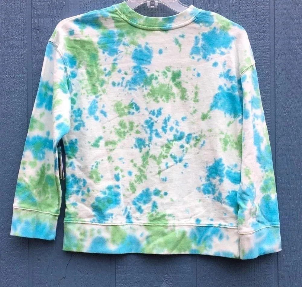 NWT BP Blue-Green Tie Dye Crew Neck Long Sleeve Pullover Size XS - Image 3
