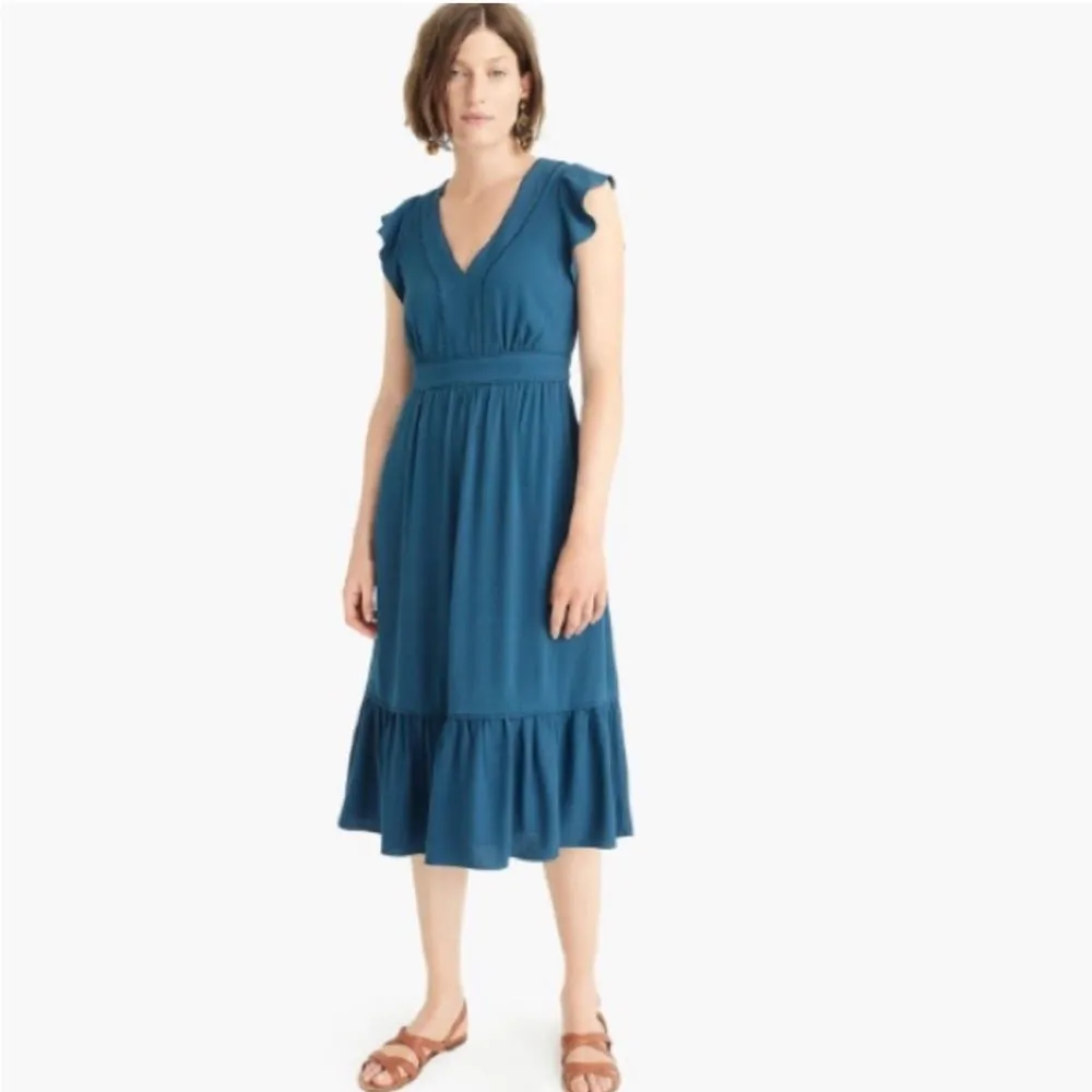 J. Crew Point Sur V-Neck Ruffle Midi Dress Flutter Sleeve Blush Pink Size 2 - Image 2