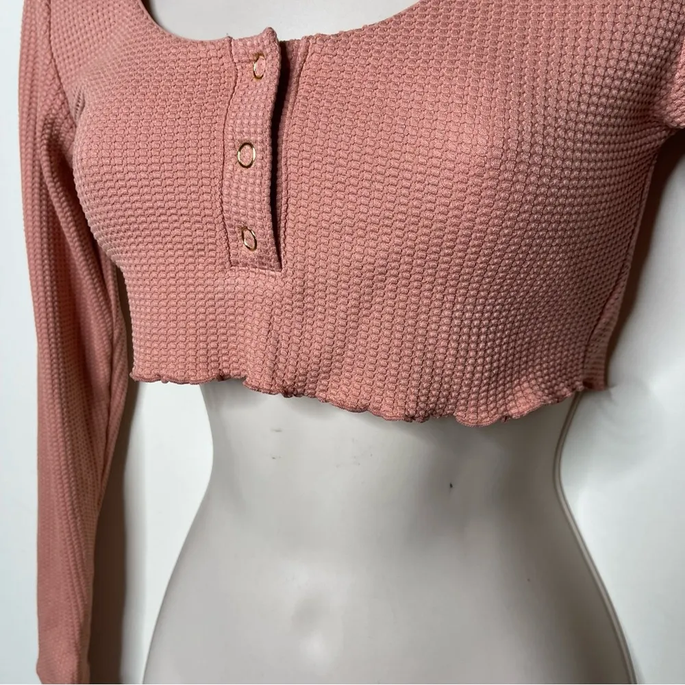 BEACH BUNNY ELLA CROP TOP SWIMWEAR LONG SLEEVE IN WHISKEY ROSE sz S - Image 4