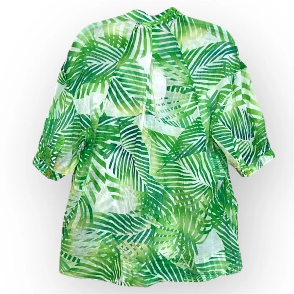Diane von Furstenberg tunic, thin cotton beach cover, green leaves print, sz 10 - Image 3