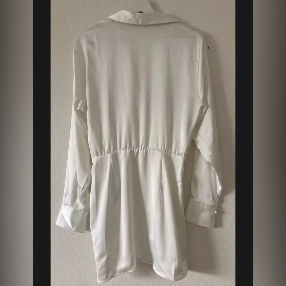 Zara Satin Effect Long Sleeve Mini Dress Size Small Womens White 2950/331 - Image 4