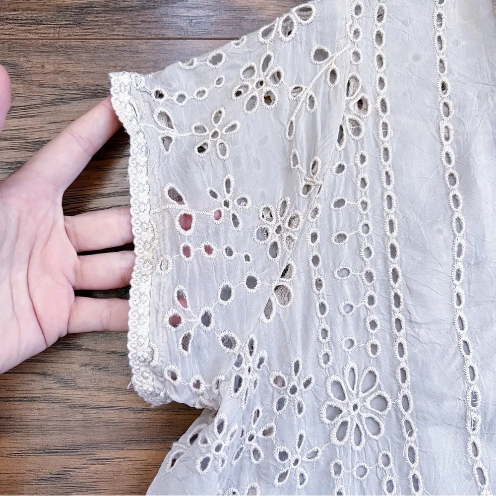 Johnny Was • Short-Sleeve Flirty Eyelet Blouse beige flowy swing peasant boho - Image 7