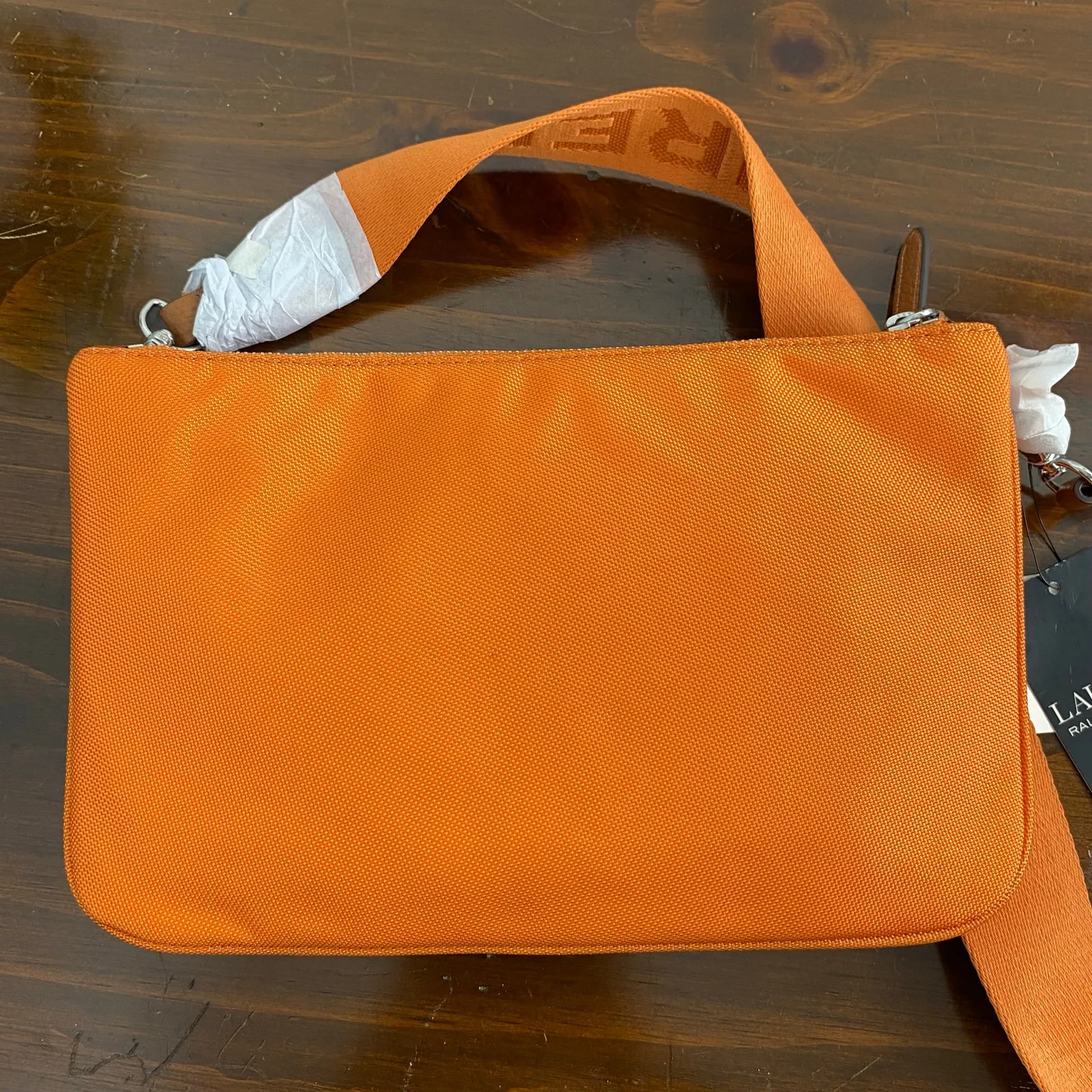 Lauren Ralph Lauren Orange Oxford Small Nylon Landyn Crossbody Bag - Image 6