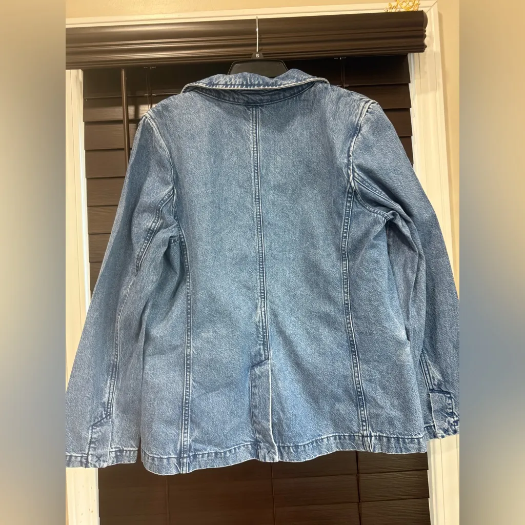 a.n.a Women's Blue Denim Blazer‎ Size L - Image 4