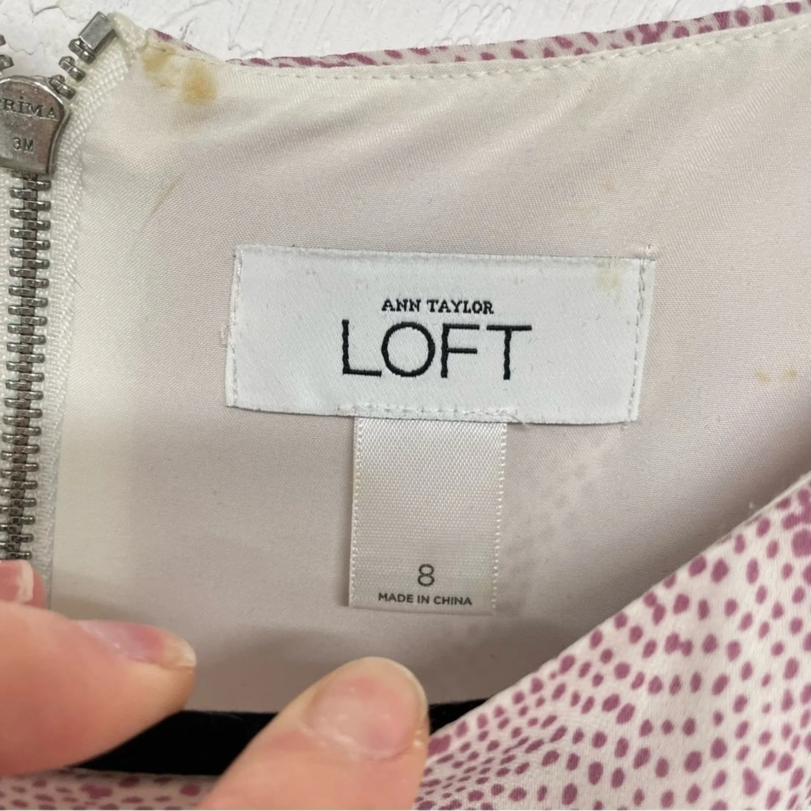 Loft Lavender Dot Print Ruffled Sleeve Mini Dress Womens 8 Flutter Purple Casual - Image 5