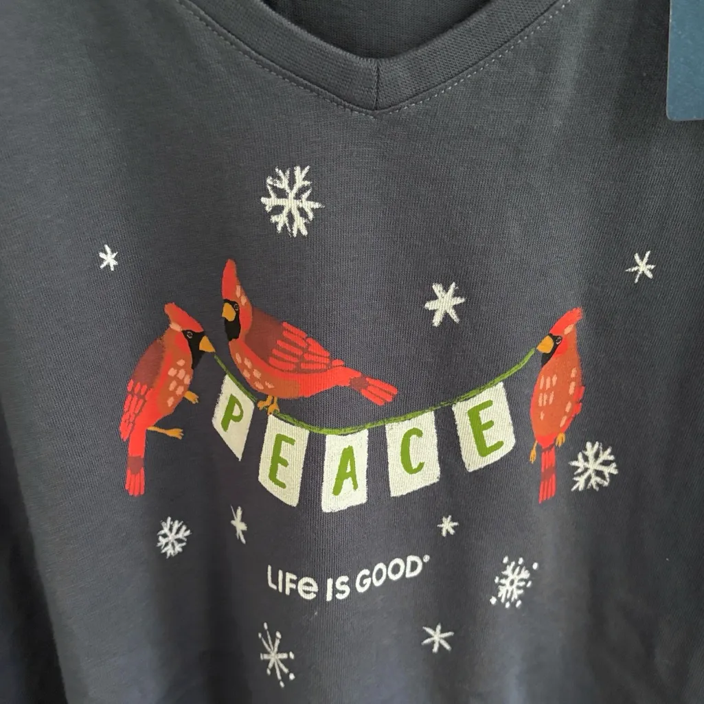 NWT Life Is Good Long Sleeve Crusher V Neck Peace Cardinal Tee Size 3X - Image 4