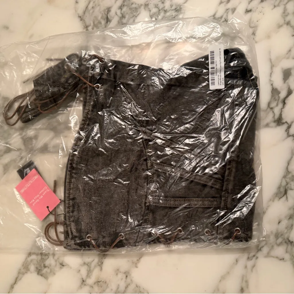 PrettyLittleThing Shape Brown Lace Up Denim Corset Top Structured Bustier US 14 - Image 7