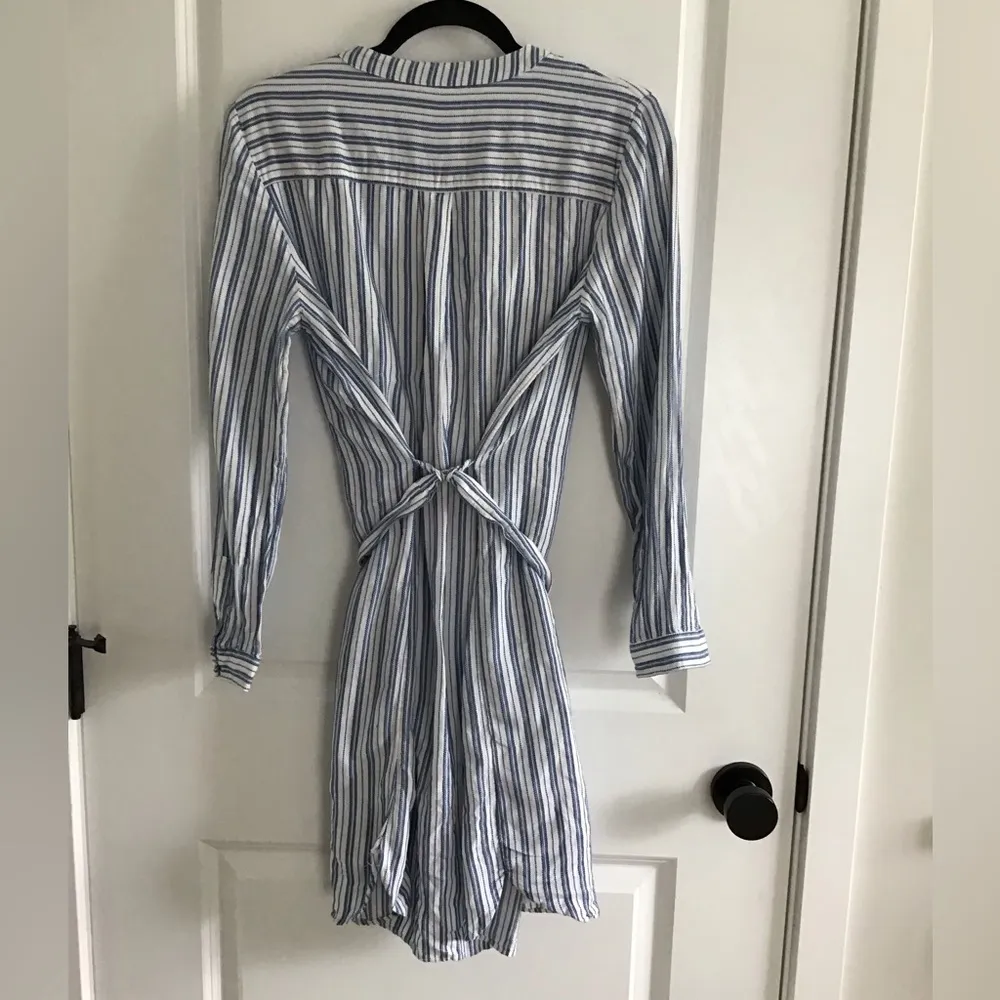J. Crew Mercantile Womens Textured Stripe Shirt Dress Sz M Blue Lined Belted - Image 3