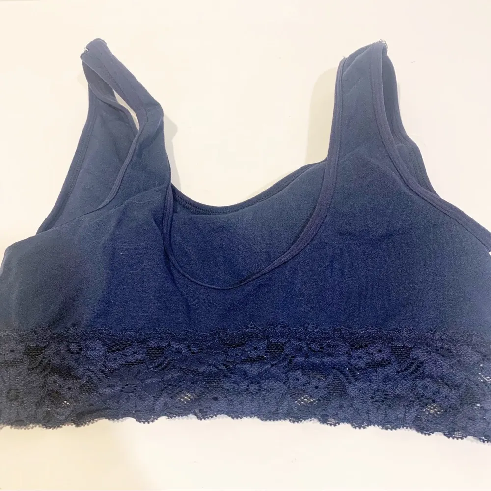 Blue Small Padded Lace Trim Nylon Bralette Small - Image 4