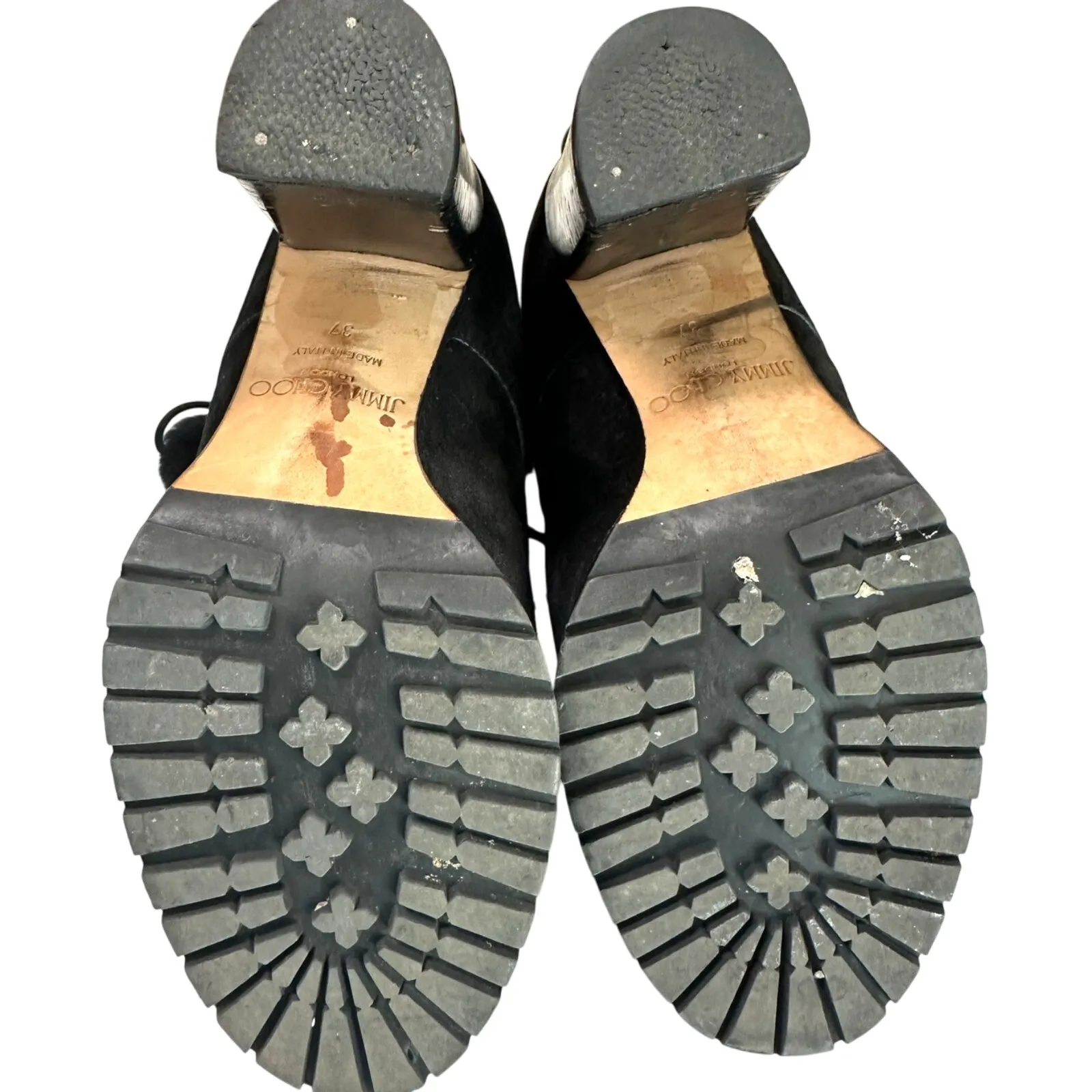 Jimmy Choo Elba 95 Black Suede Fur Pom Pom Lace-Up Boots Size IT 37 US 7 - Image 6