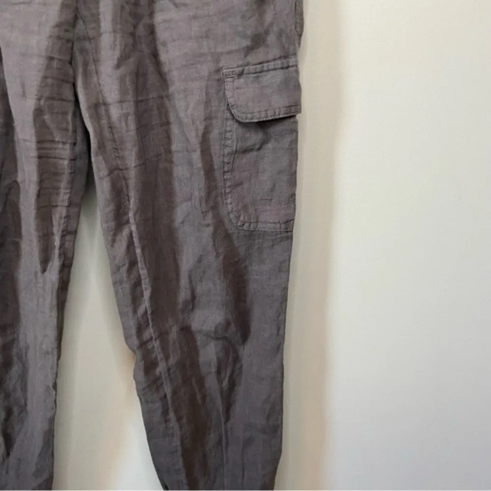 Nicole Miller Pewter Grey Linen Cargo Utility Joggers Size Small - Image 5