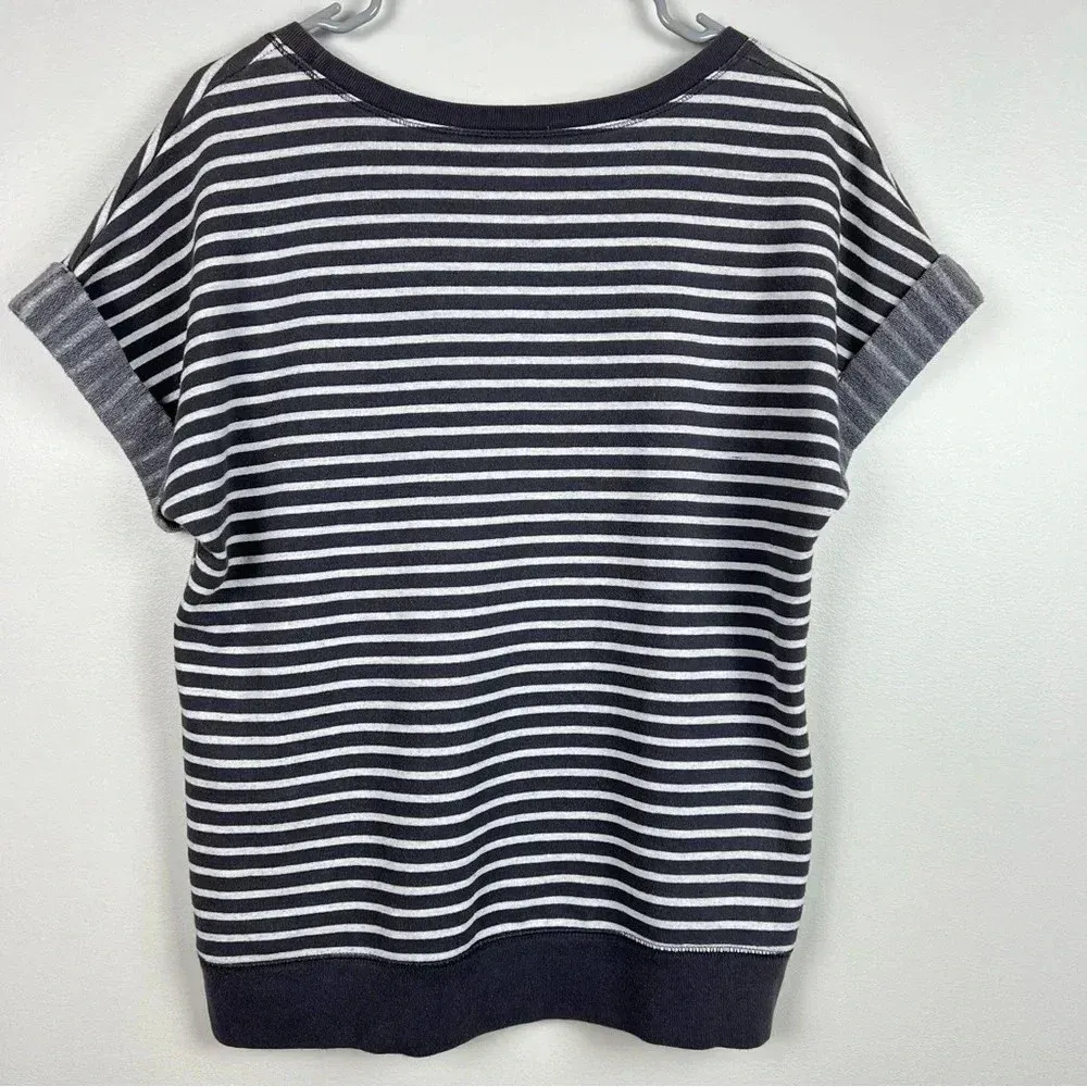 Hanes Women’s Short Sleeve Cuffed Scoop Neck Striped Shirt‎ Gray White, Size Med - Image 7