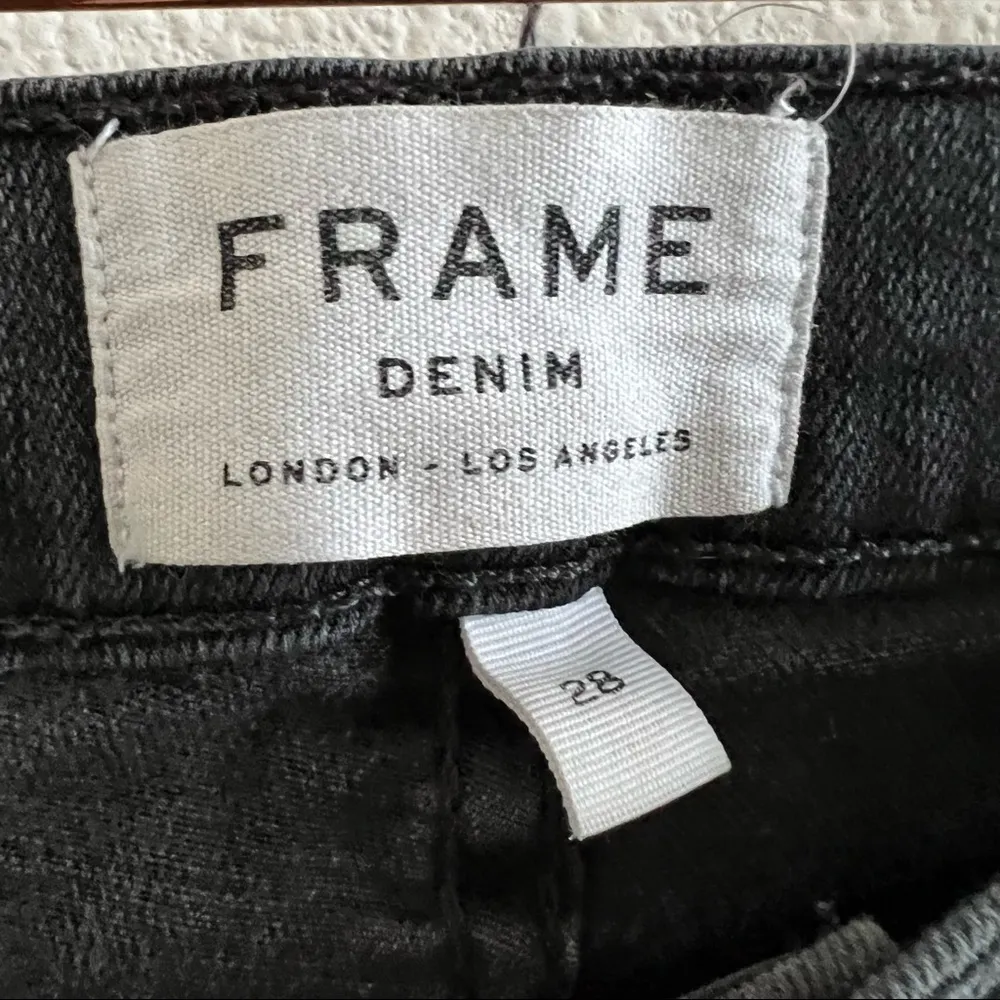FRAME Denim Le Skinny de Jeanne Crop Washed Black Raw Hem 28 - Image 2
