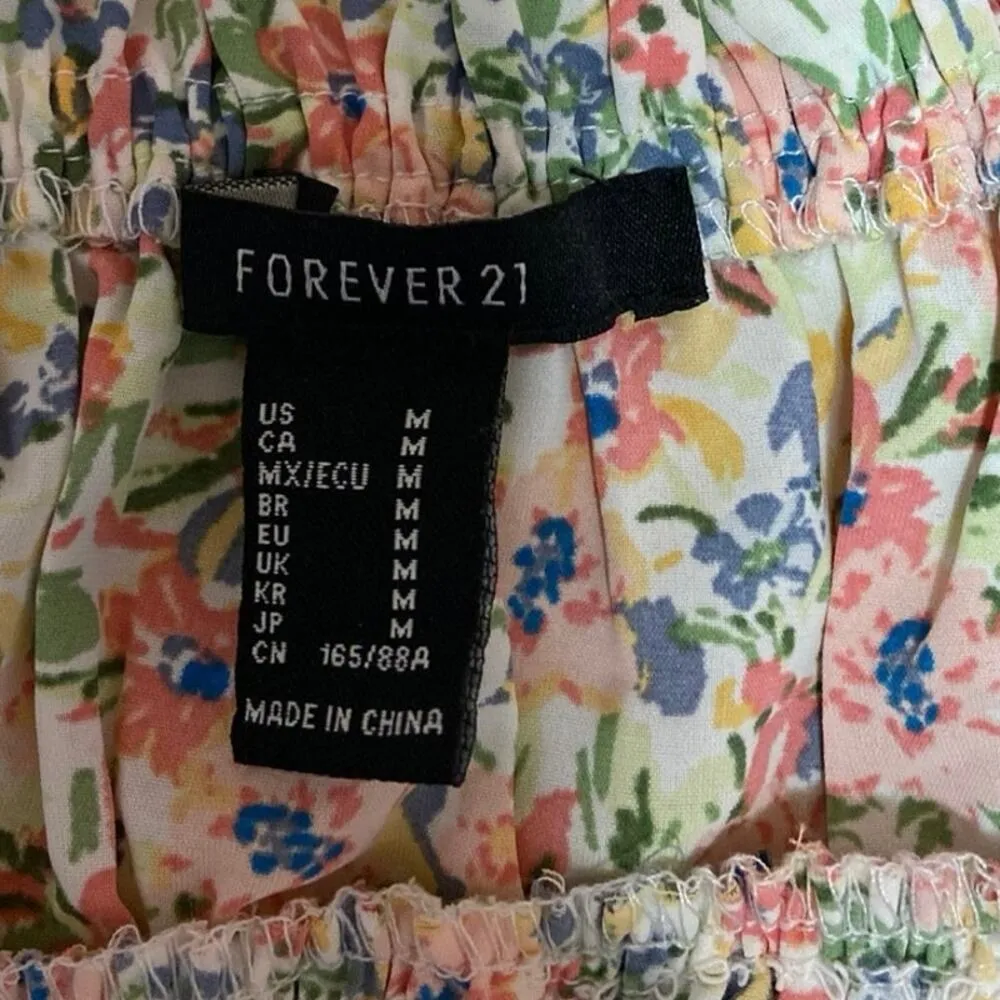 Forever 21 Multicolor Floral Bow Tie Sleeveless Smocked Cami Camisole Peplum Top - Image 4