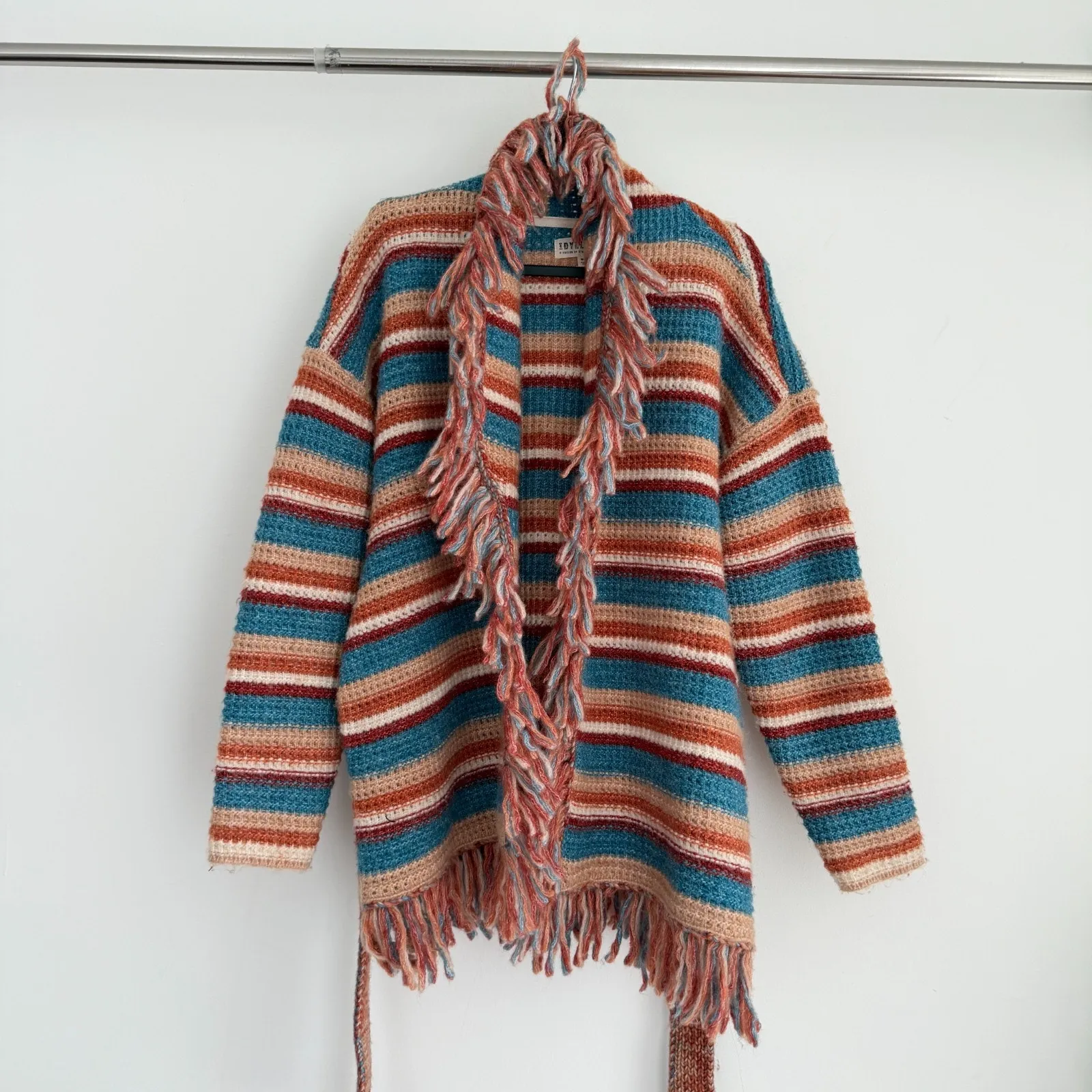 Idyllwind Cardigan Sweater Womens Belted Wrap Tie Colorful Fringe Western Boho Size M - Image 5