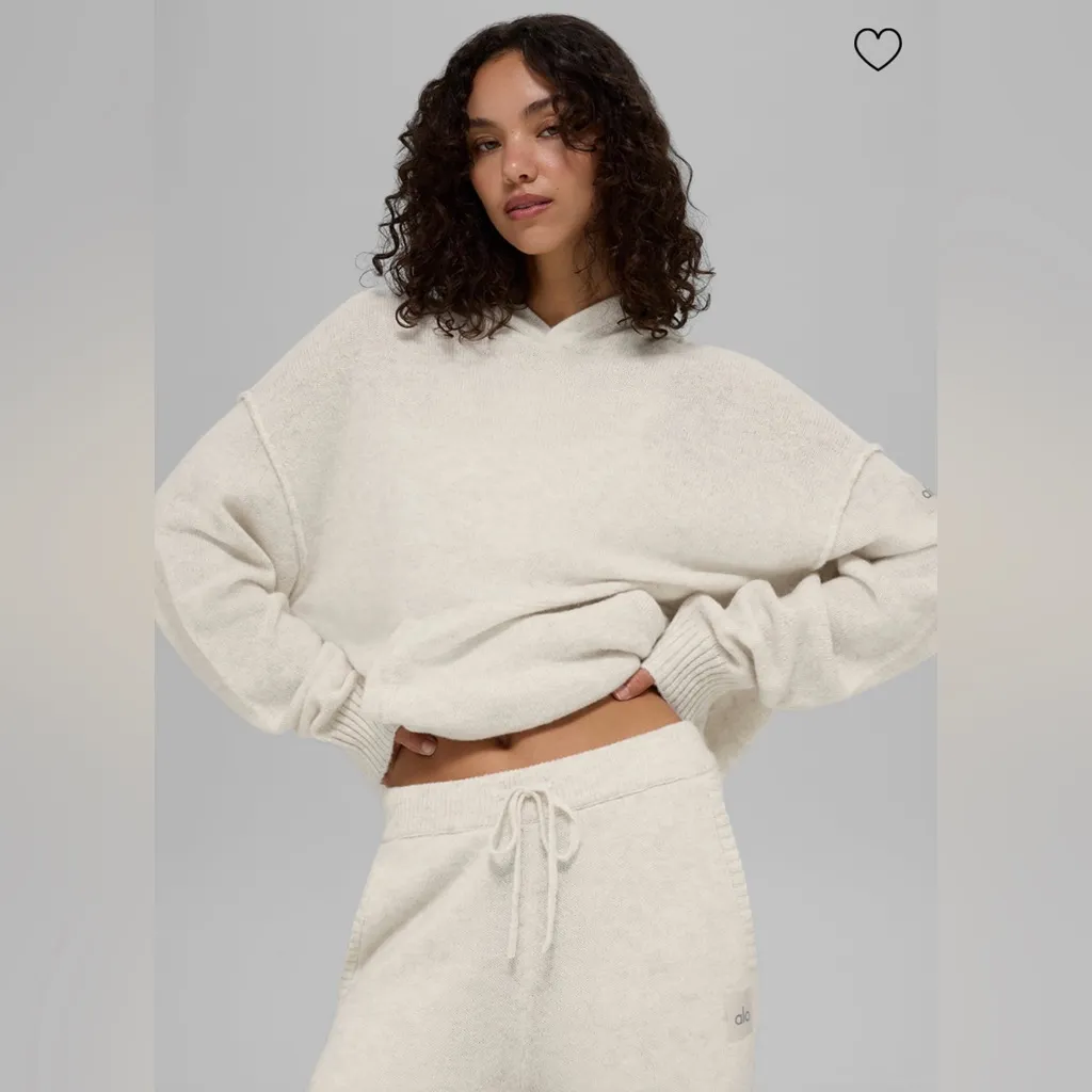 Alo Yoga NWT New Class Cashmere Hoodie Bone Heather Kangaroo Pocket L Oversized - Image 3