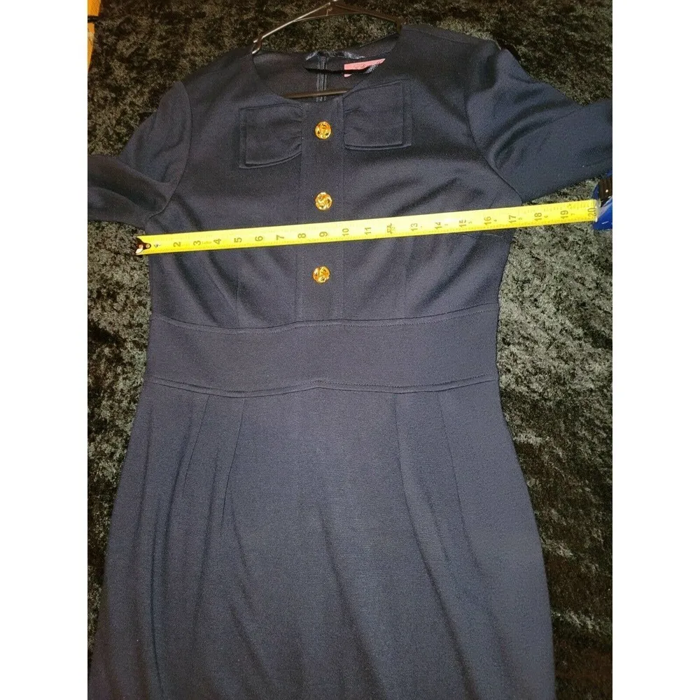 Eliza J Newyork Women Blue Rayon Long Sleeve Round Neck Knee Length Casual Dress - Image 11