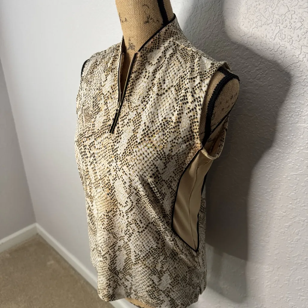 TAIL Golf Tan Sleeveless Polo Shirt Women Size S 1/4 Zip Snake Print Pickleball - Image 2