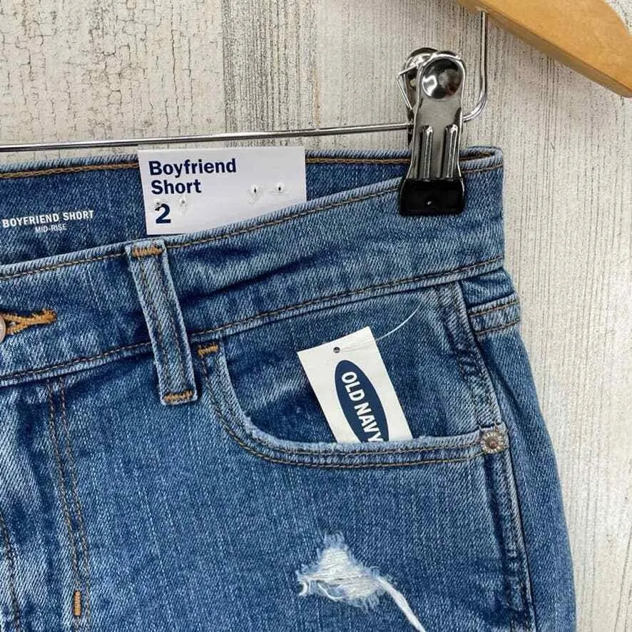 Old Navy Mid-Rise Boyfriend Short Womens 2 Blue Jean Distressed 3" Inseam NEW - Image 3