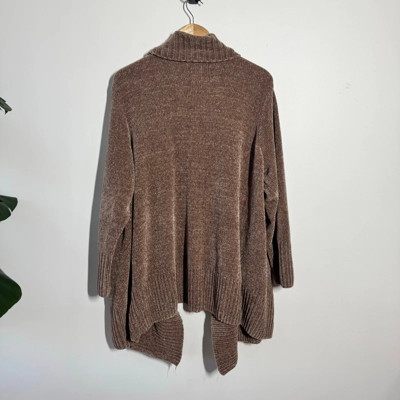 Orvis Chenille Shawl-Collar Open-Front Cardigan Sweater Women XXL Tan Brown Cozy - Image 2