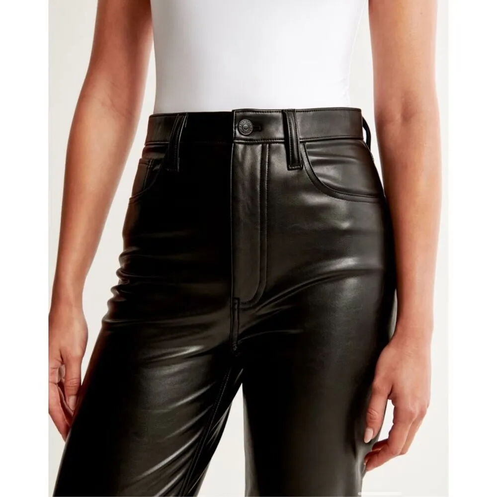 Abercrombie & Fitch Black Vegan Leather 90s Straight Ultra High Rise Pants‎ 2/26 - Image 4