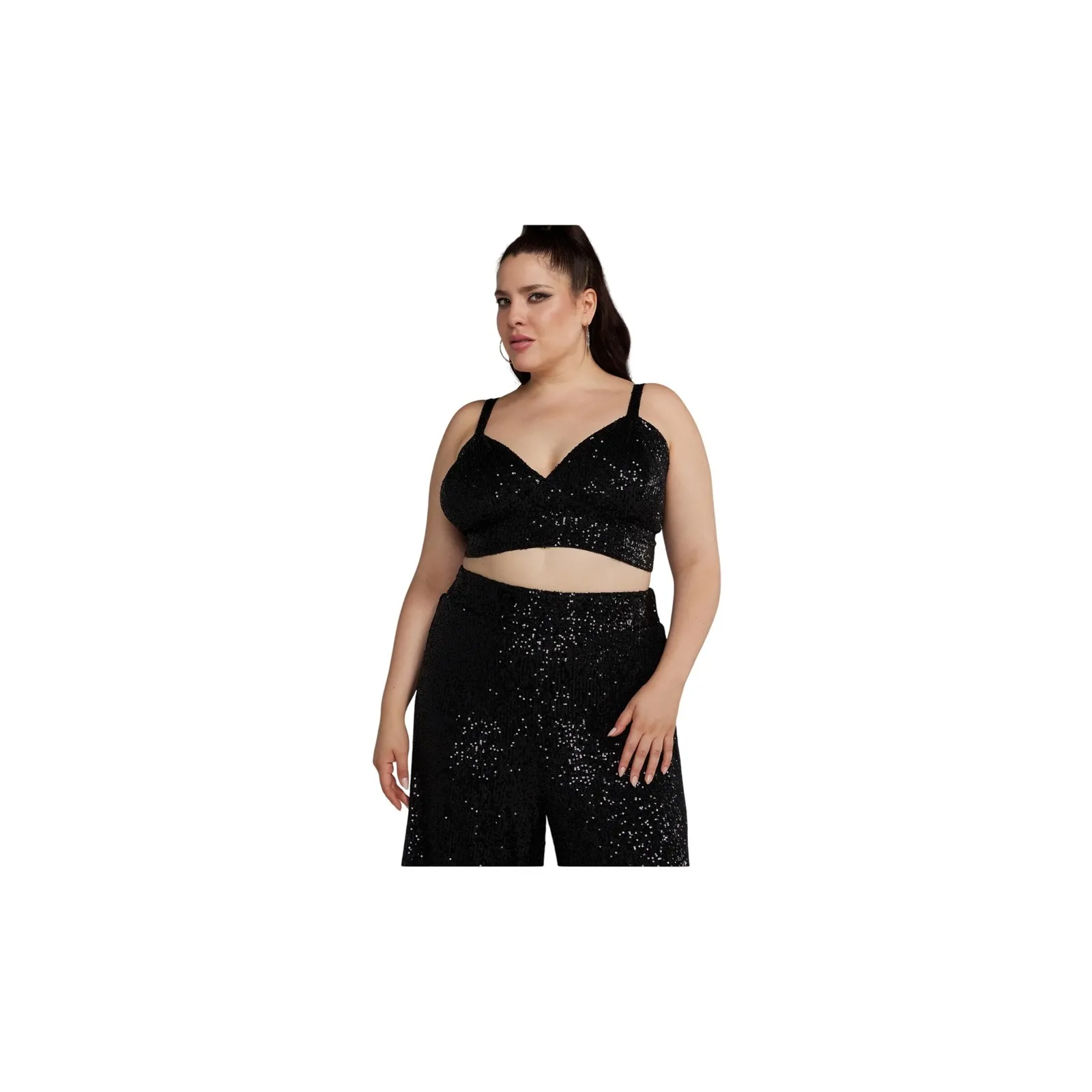 Fashion To Figure Women's‎ Sequin Crop Top sz 2 & Wide Leg Pant sz 3 Set - Image 2