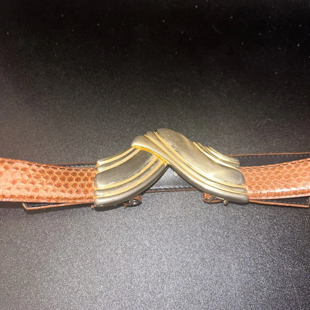 Liz Claiborne Brown Genuine Snake Leather Gold-Tone Buckle Women's Size Medium - Image 2