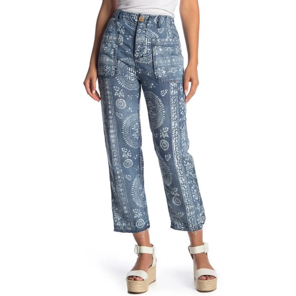 Free People Island Vibes Discharge Trousers pant Island Blue size 29 boho - Image 2