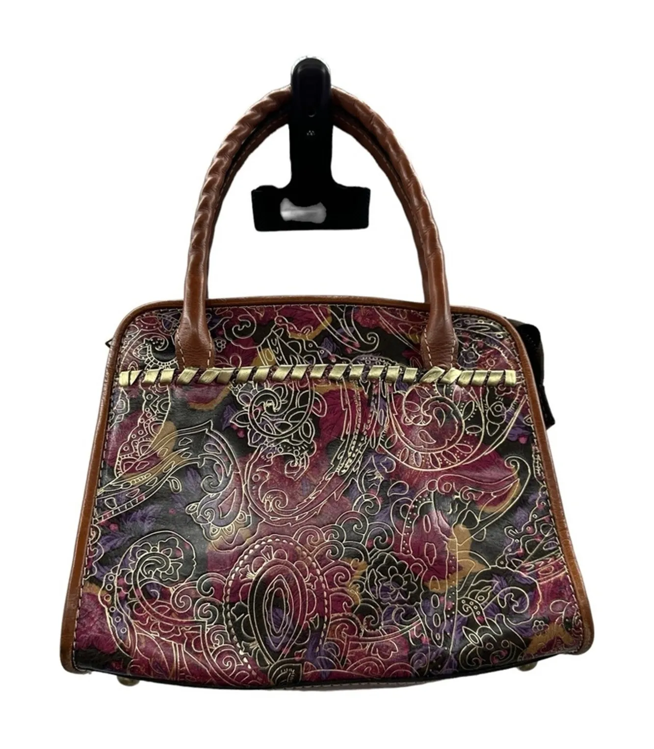 Patricia Nash Metallic Tooled Lace Poppy Multicolor Print To Zip Shoulder Bag - Image 1