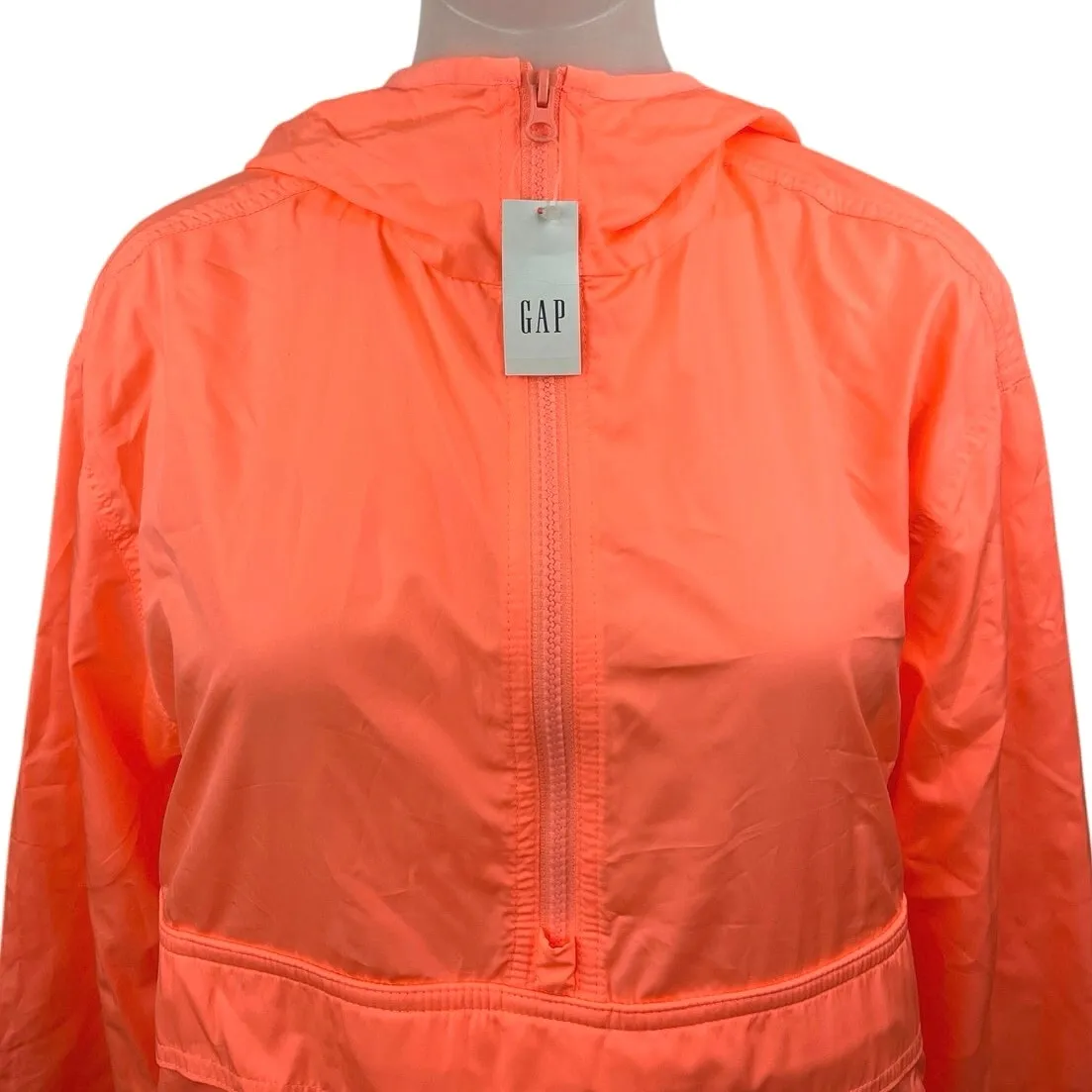 NEW Gap Orange Water Resistant Rain Coat Foldable Windbreaker Jacket Size XXS/XS - Image 4