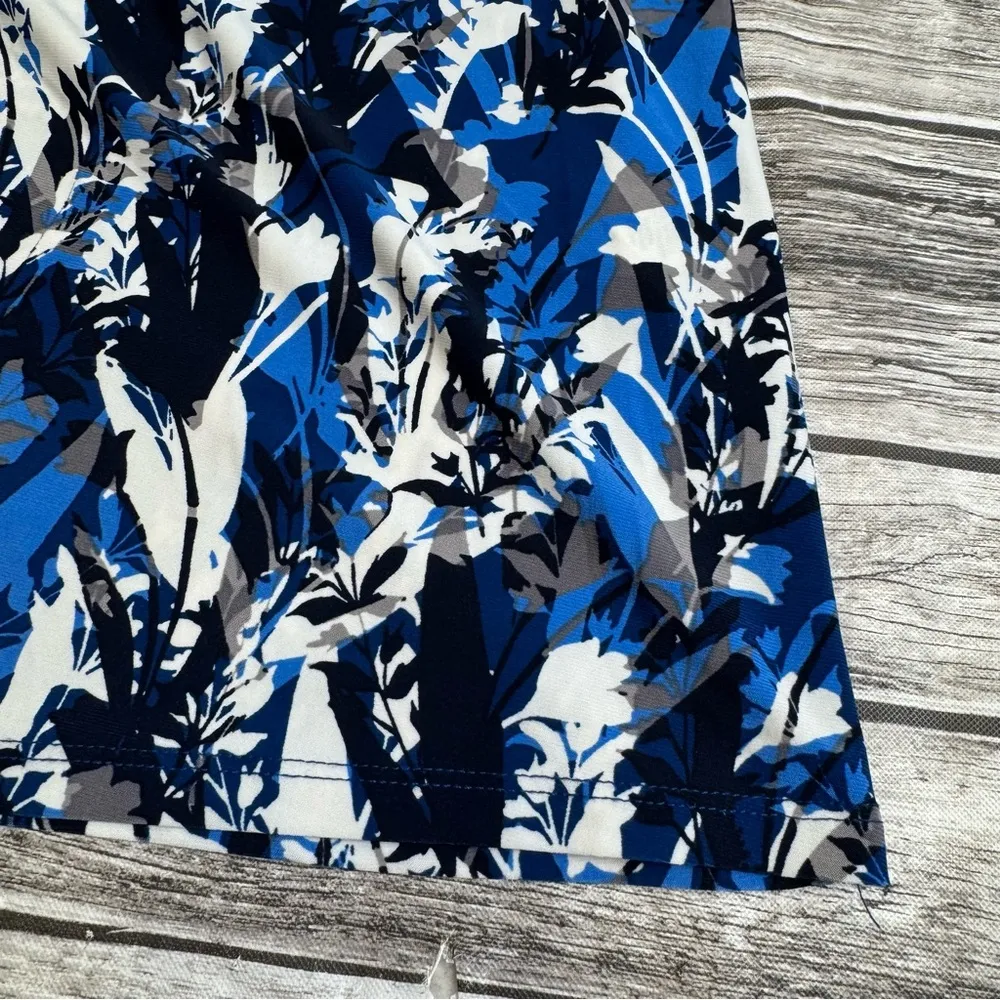 DB Dress Barn Womens Pleated Bodice Dress Blue White S SM Small Abstract Stretch - Image 6