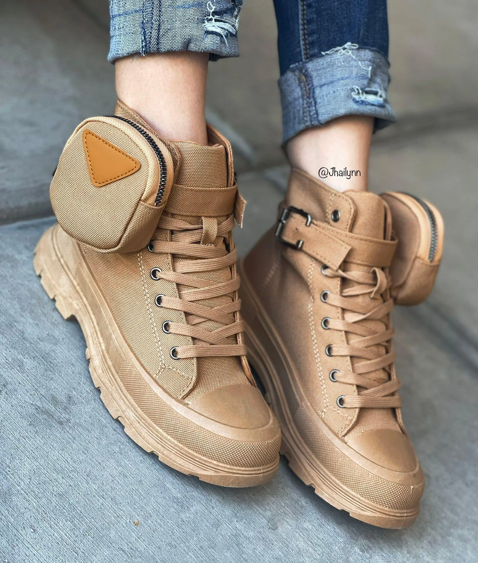 Tan Lace Up Combat Boots Size 6 - Image 3