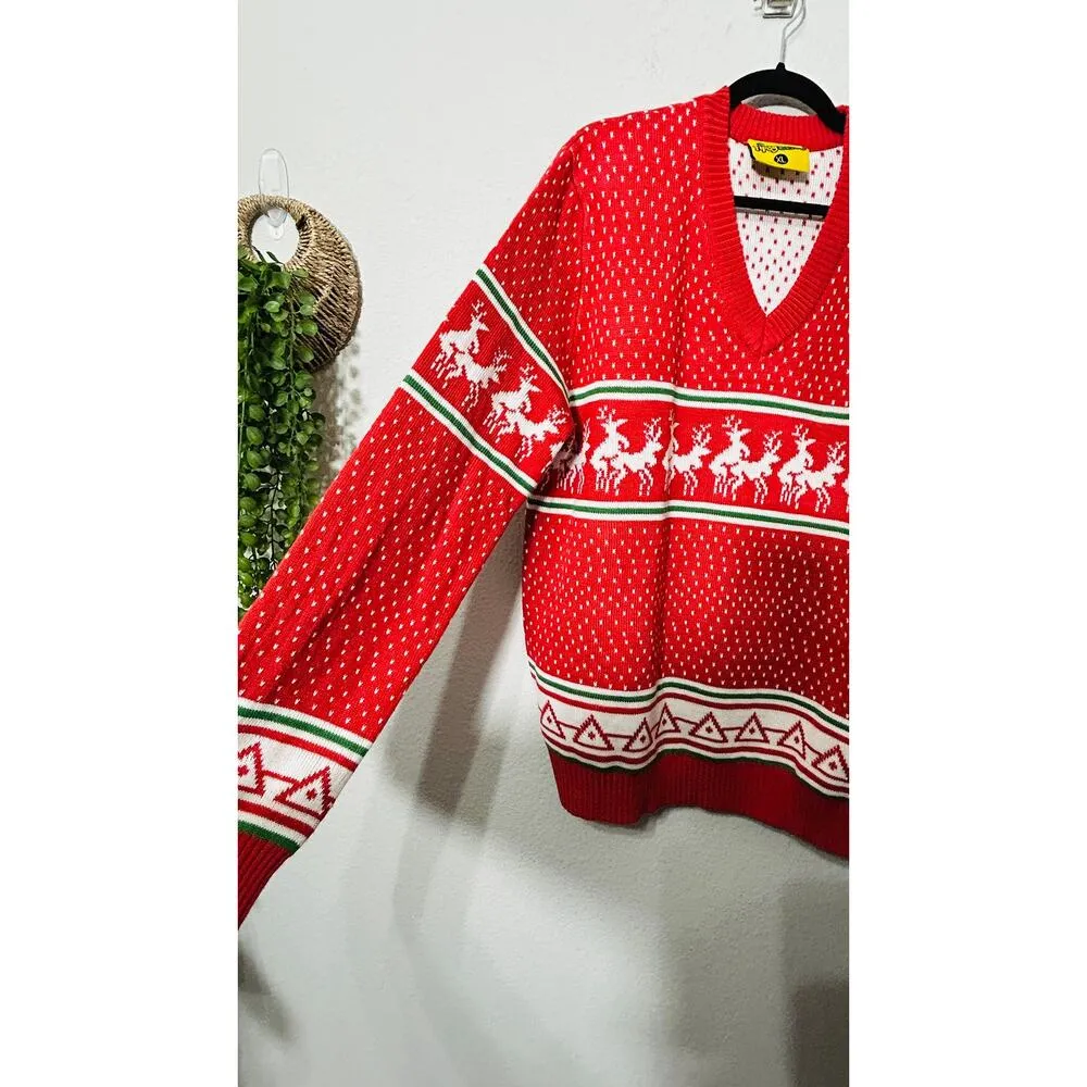 Tipsy Elves Ugly Christmas Reindeer Conga Line V-Neck Ugly Sweater Unisex XL-2XL - Image 5