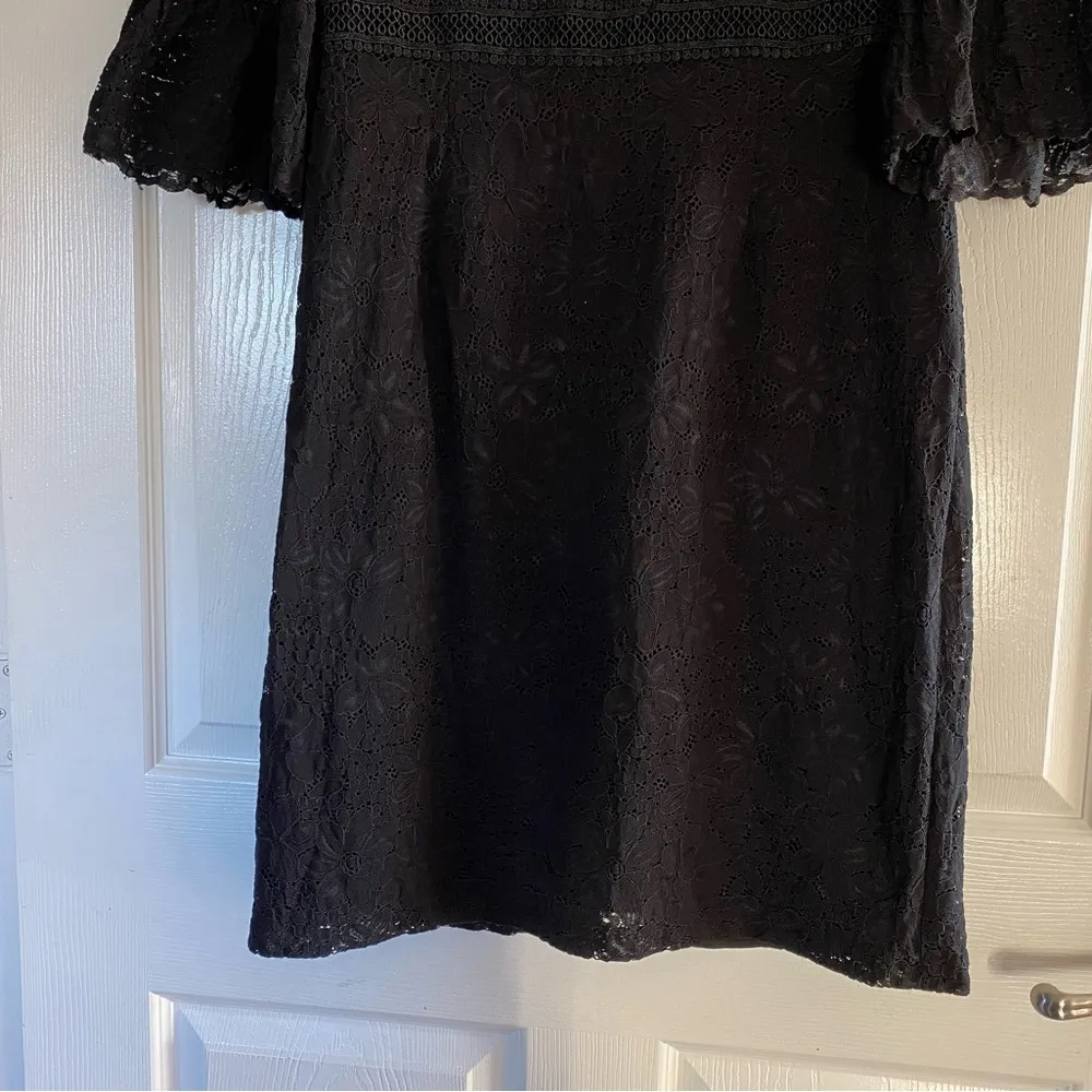 Tommy Hilfiger Size 14 Womans Black Lace Bell Sleeve Sheath Cocktail Dress - Image 2