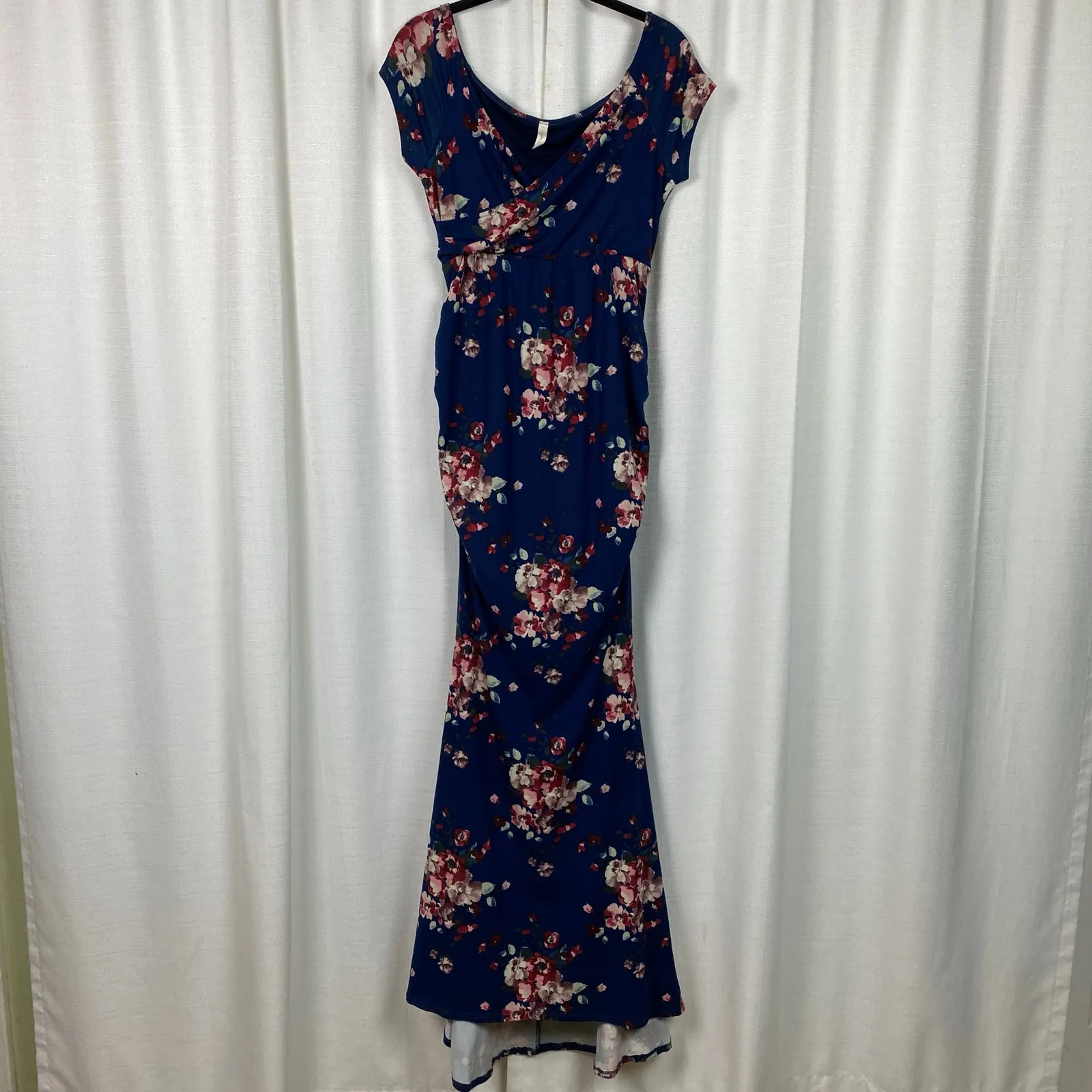 Pinkblush Maternity Blue Floral Off The Shoulder Wrap Maxi Dress Sz.M - Image 6