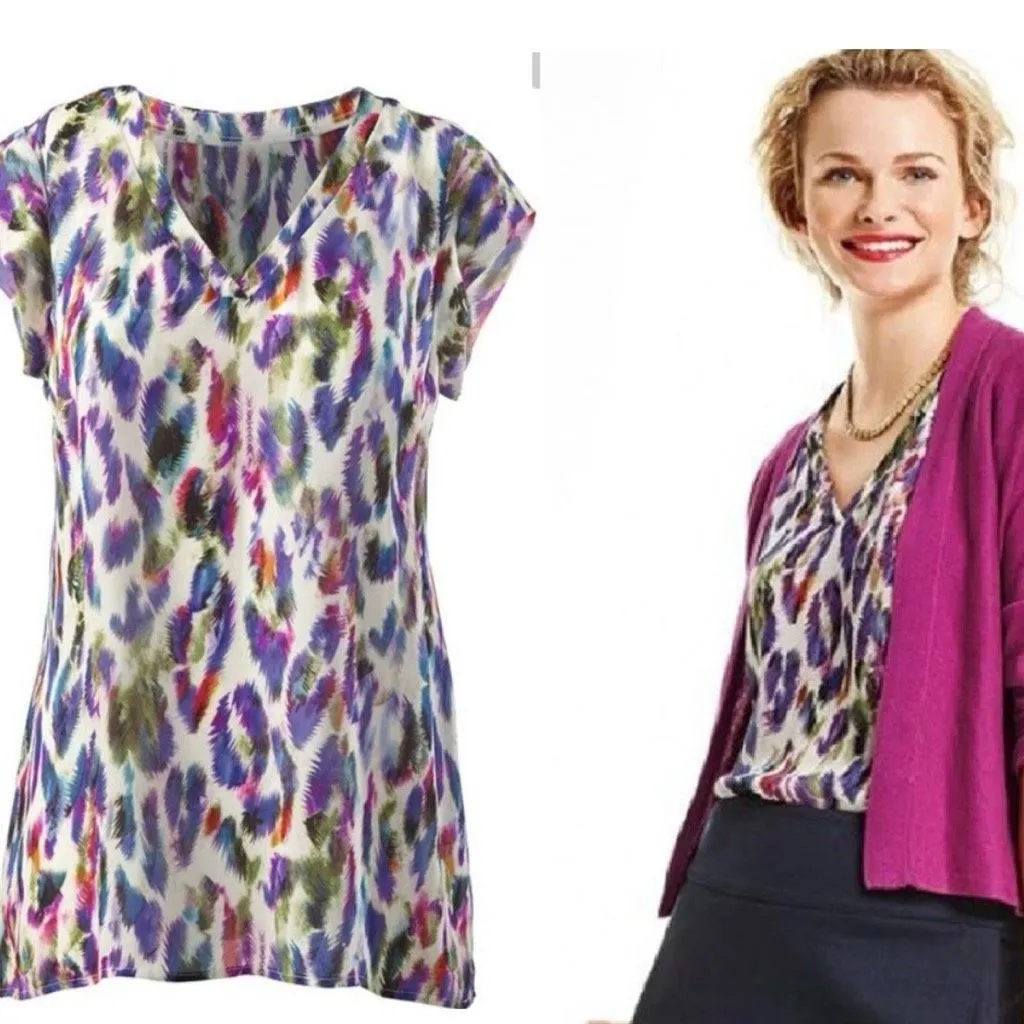 CAbi Plume Feather Print Short Sleeve Blouse #5027 Size Medium‎ Whimsigoth - Image 11