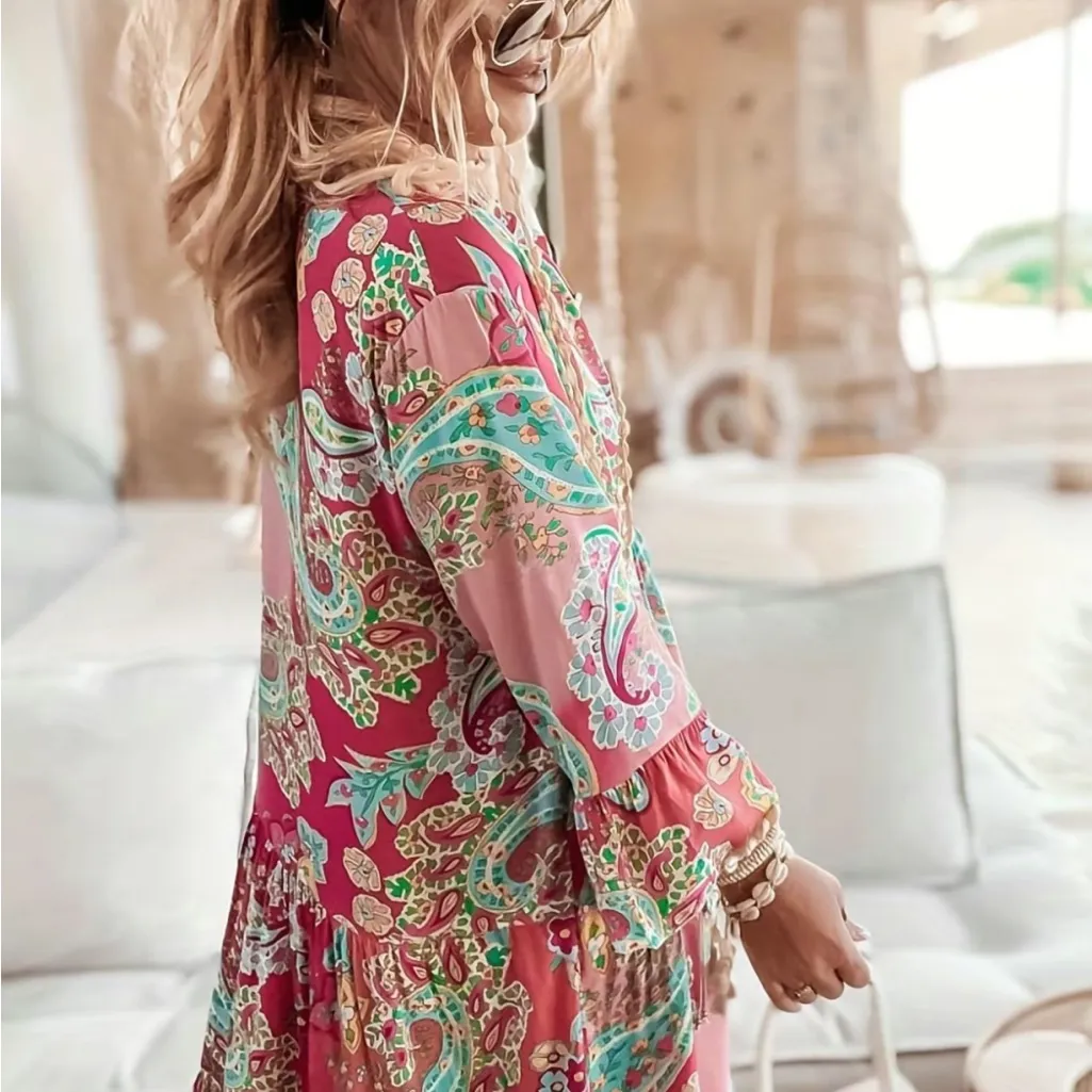 Amazon Women's Floral Paisley Mini Dress - Red and Pink - NWOT - Image 3