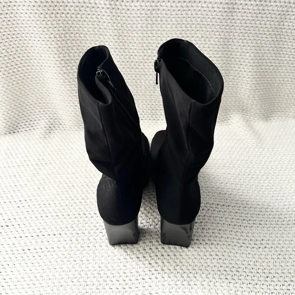 Mia Vintage Black Nylon Stretch Square Toe Platform 90s Y2K Mid Calf Boots 9 - Image 7