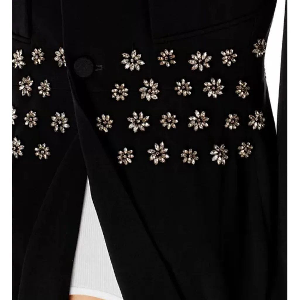 NEW NWT Cinq A Sept Loisa Crystal Embellished Crepe Blazer Jacket In Black - Image 3