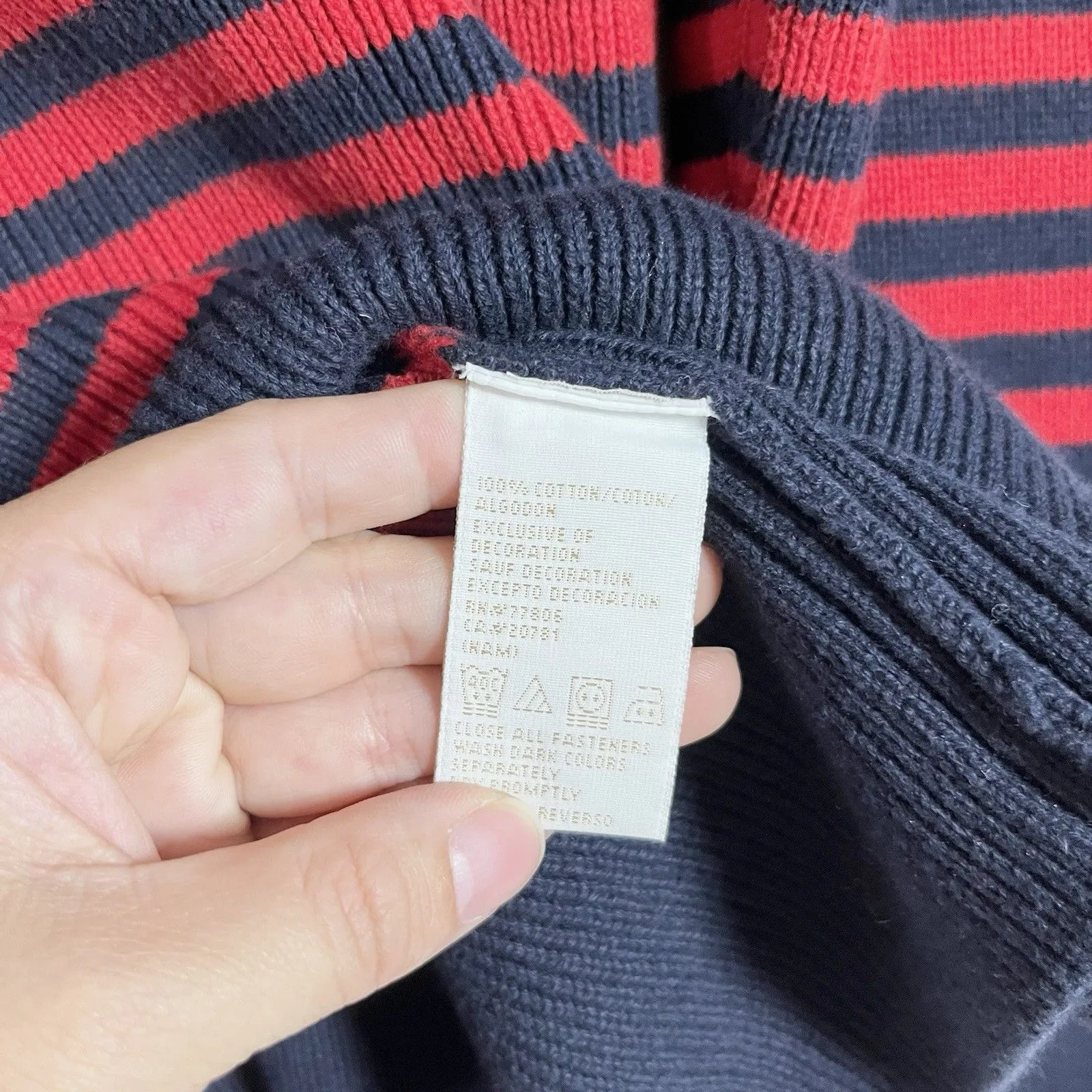 VTG Tommy Hilfiger Women Sweater 1/4 Zip Sz L Red Blue Striped Made In Japan - Image 3