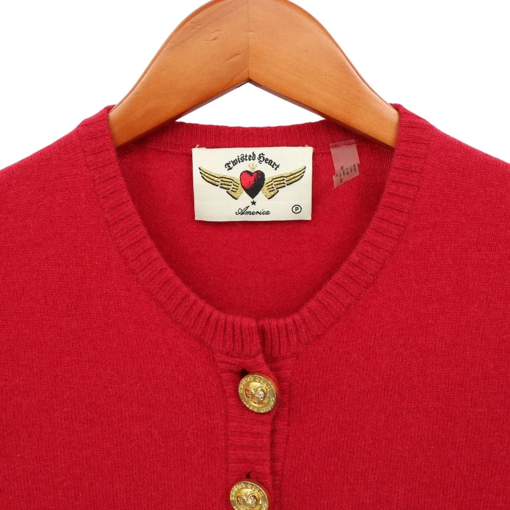 Twisted Heart Gold Logo Button Red 100% Cashmere Cardigan Sweater P Size undefined - Image 2