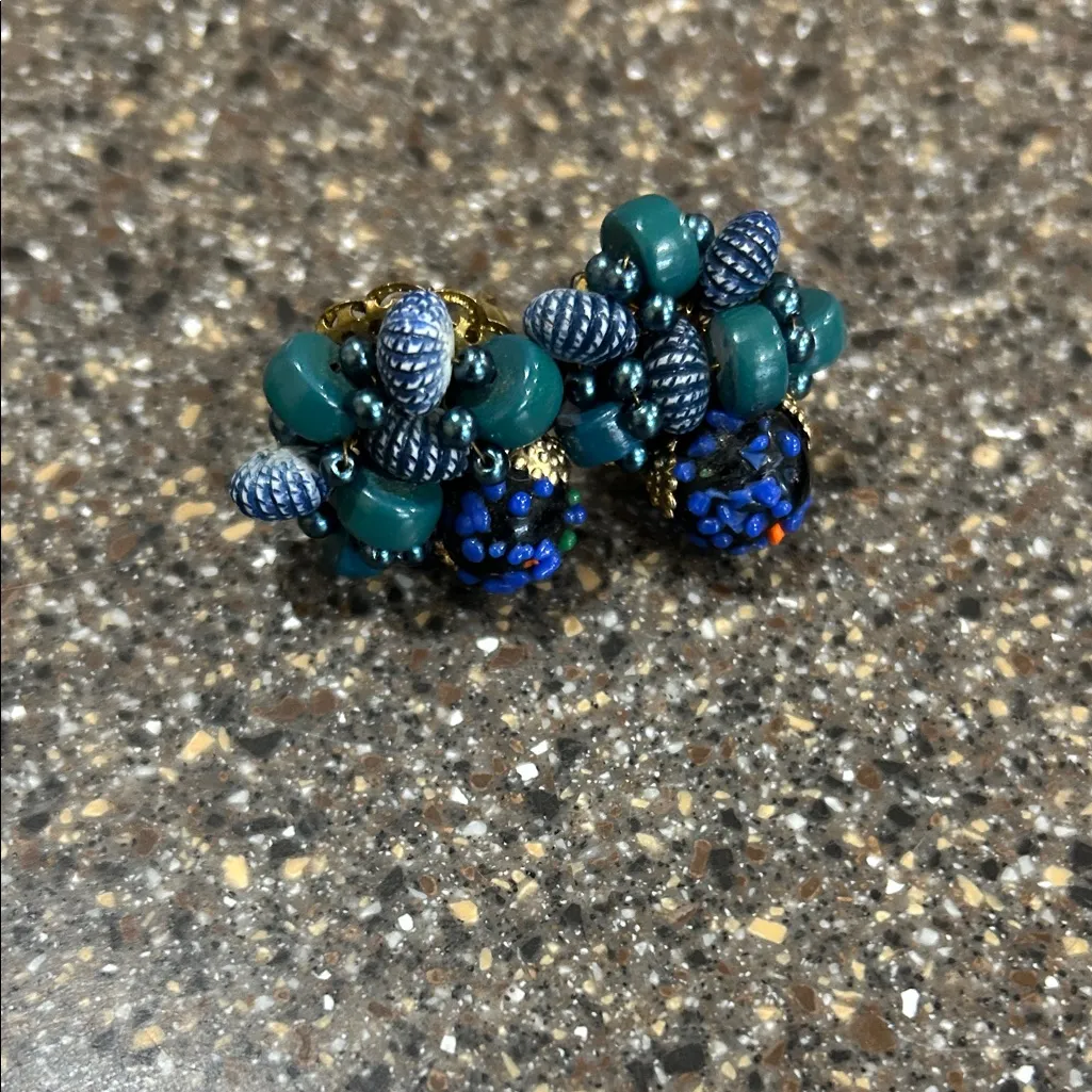 Vintage Blue Beaded Women's Clip on Earrings from Japan - Image 3