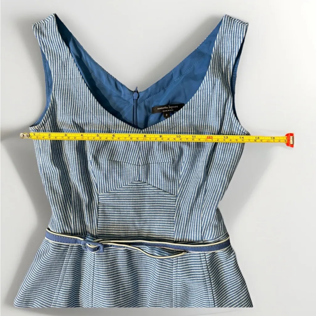 Nanette Lepore Blue White Striped Sleeveless Peplum Dress Belt 0 Classic Chic - Image 12