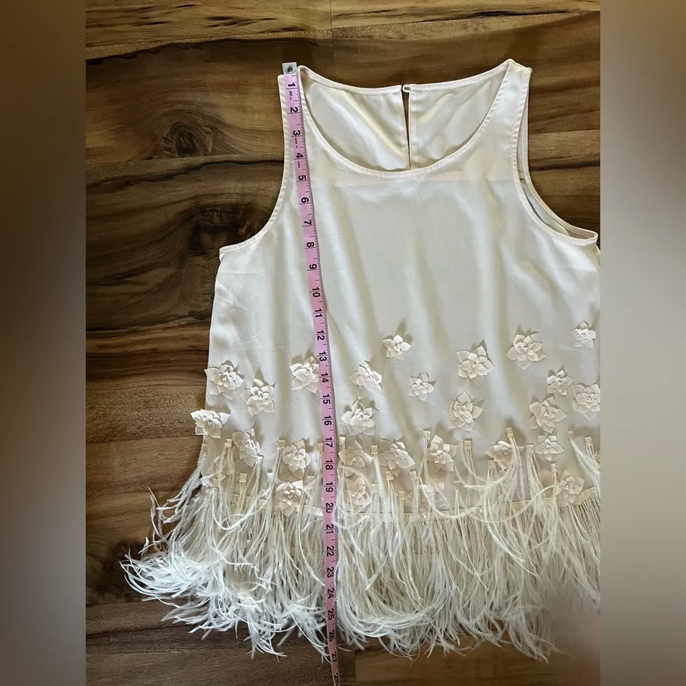 Anthropologie pale pink tank with pearl appliqué and feather detail.  Size M/L - Image 6
