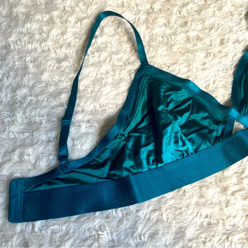 Auden Emerald Green Satin & Mesh Lined Luxe Collection Bralette S Small - Image 2