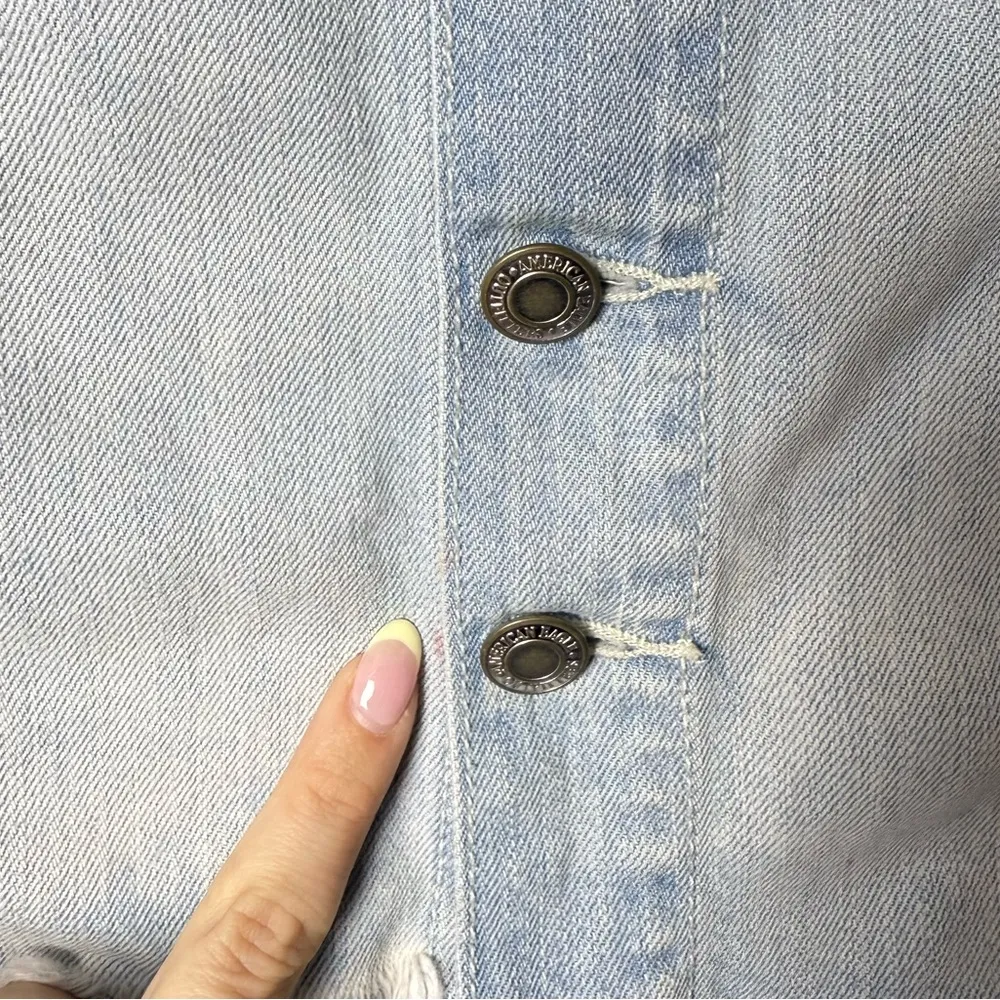 American Eagle Women's Denim Button-up Light Wash Skirt Raw Hem Pockets size 4 - Image 12