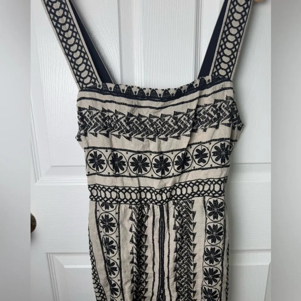 Alice + Olivia Lucie Gaucho Embroidered Jumpsuit With Belt In Natural 6/Black - Image 6