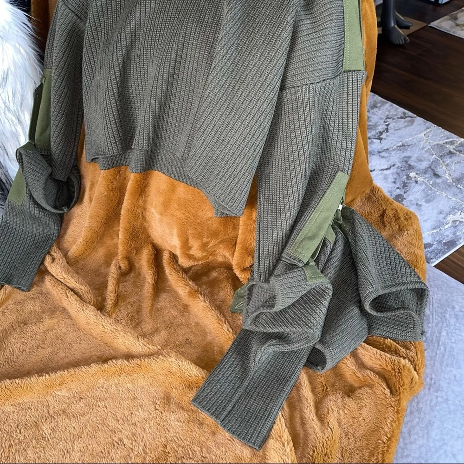 Y/Project Olive Green Cotton Cropped Sweater with Detachable Sleeves Size XS - Image 6